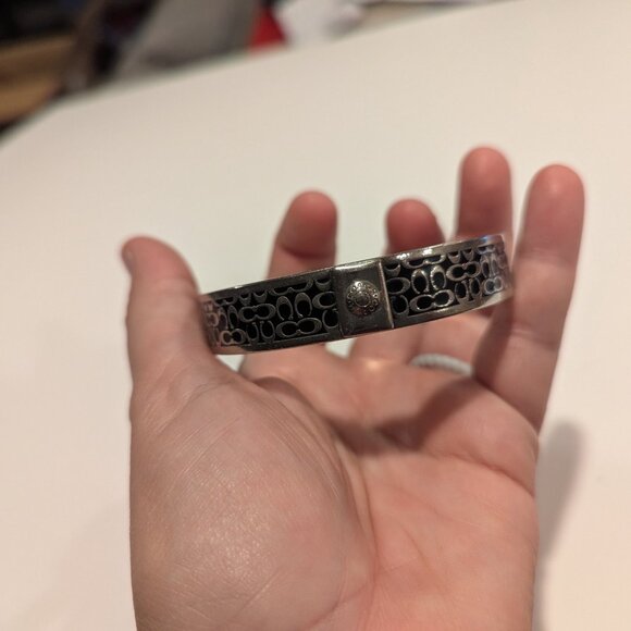 Authentic Coach Silver Tone Black C Signature 1/2 inch Bangle Bracelet - Picture 8 of 8